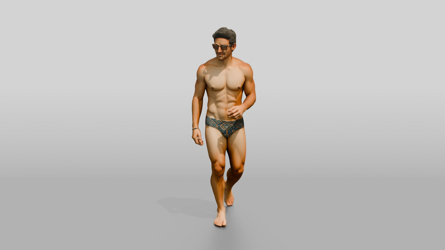 Mestizo Man in Geometric Swim Brief on the Beach
