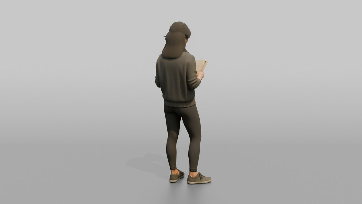 Mother Holding An Open Book, Reading - 3D character model, view 3