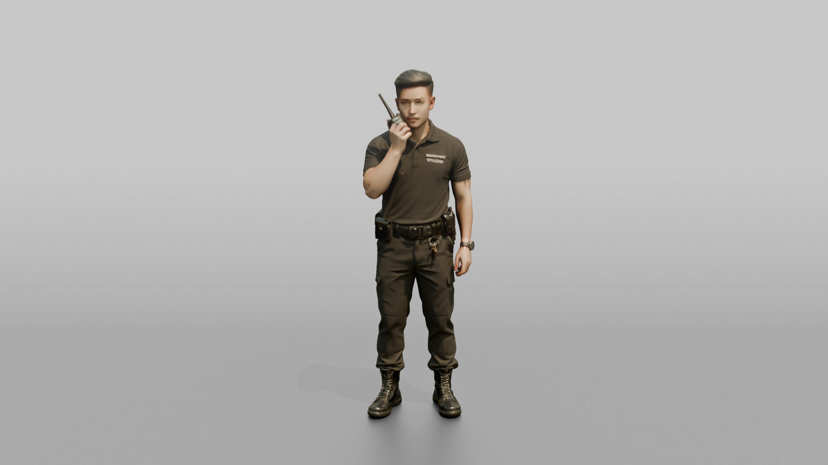 Door Staff Man Holding A Two-way Radio To The Mouth - 3D character model, view 5