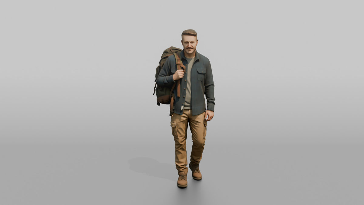 Father Carrying A Large Stuffed Backpack Over One Shoulder - 3D character model, view 5