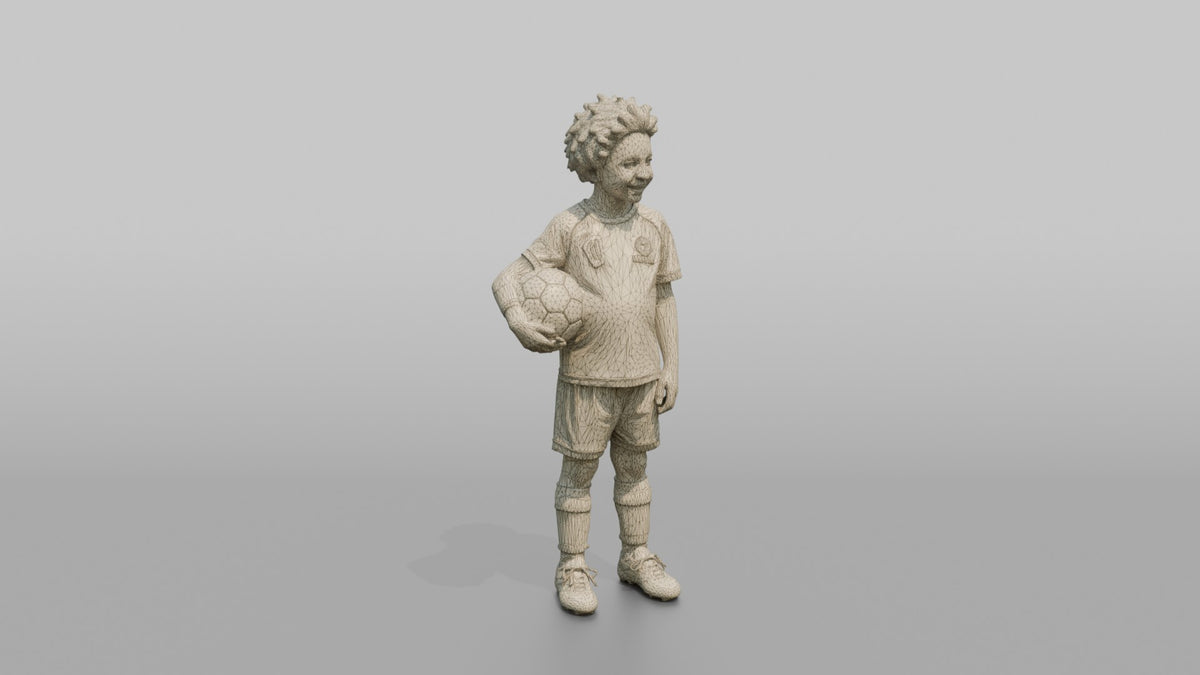Son Holding A Soccer Ball Under One Arm - wireframe topology preview