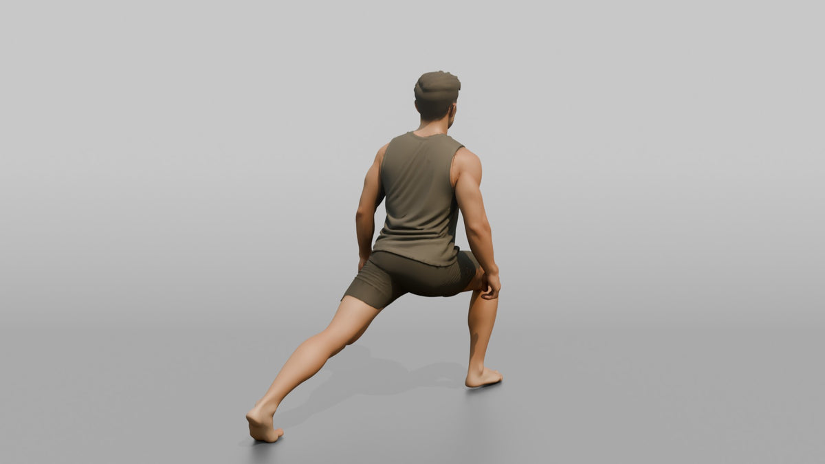 Fitness Influencer Man In A Low Lunge Position - 3D character model, view 3