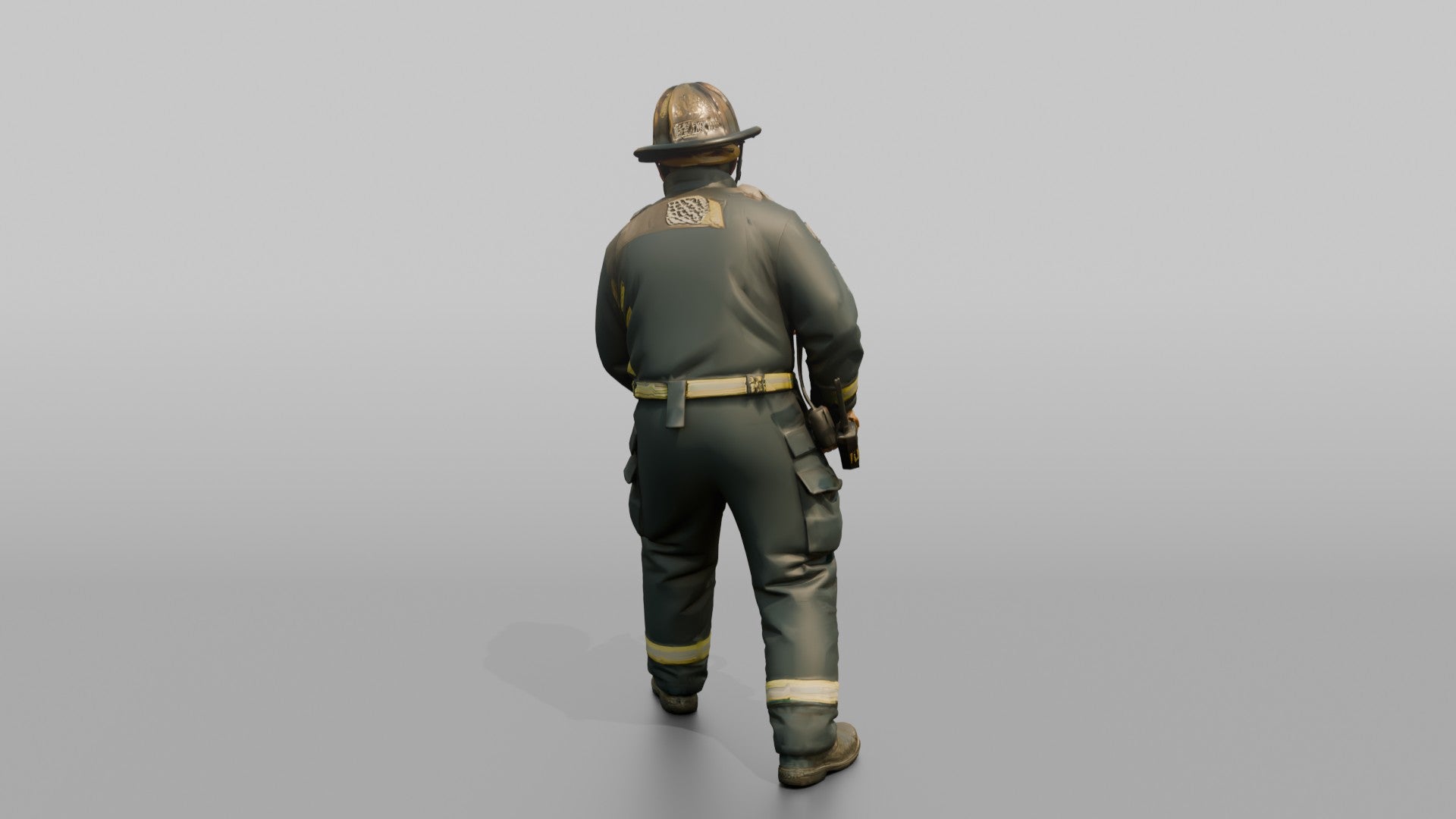 Firefighter Man Leaning Forward While Carrying Rescue Cutters