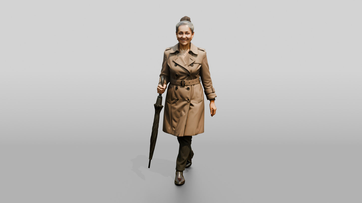 Indian Woman in Trench Coat with Black Umbrella