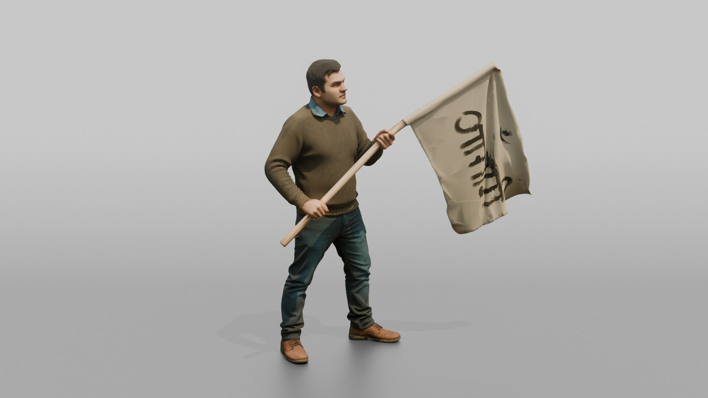Protester Man Waving a Flag