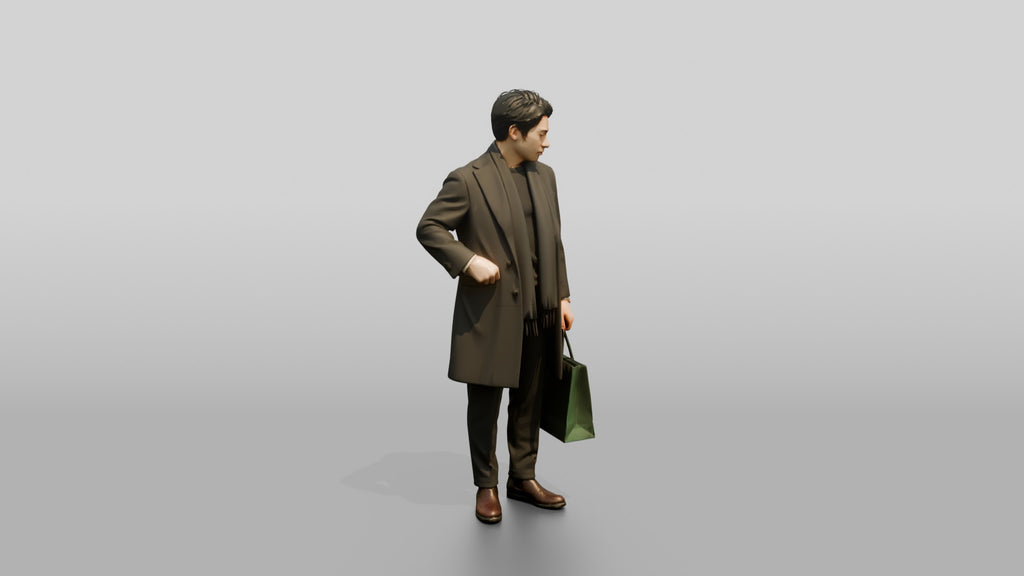 Man Standing in Olive Wool Coat