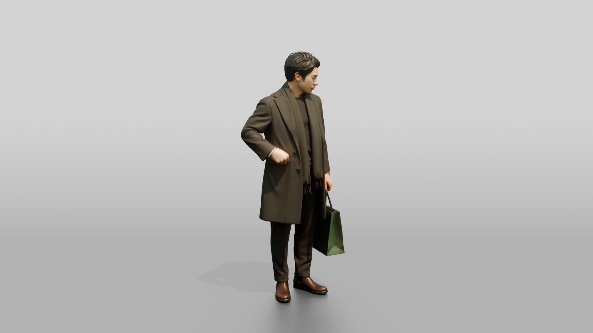 Man Standing in Olive Wool Coat