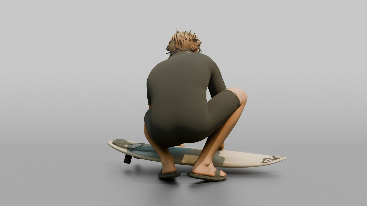 Surfer Checking the Wax on His Board