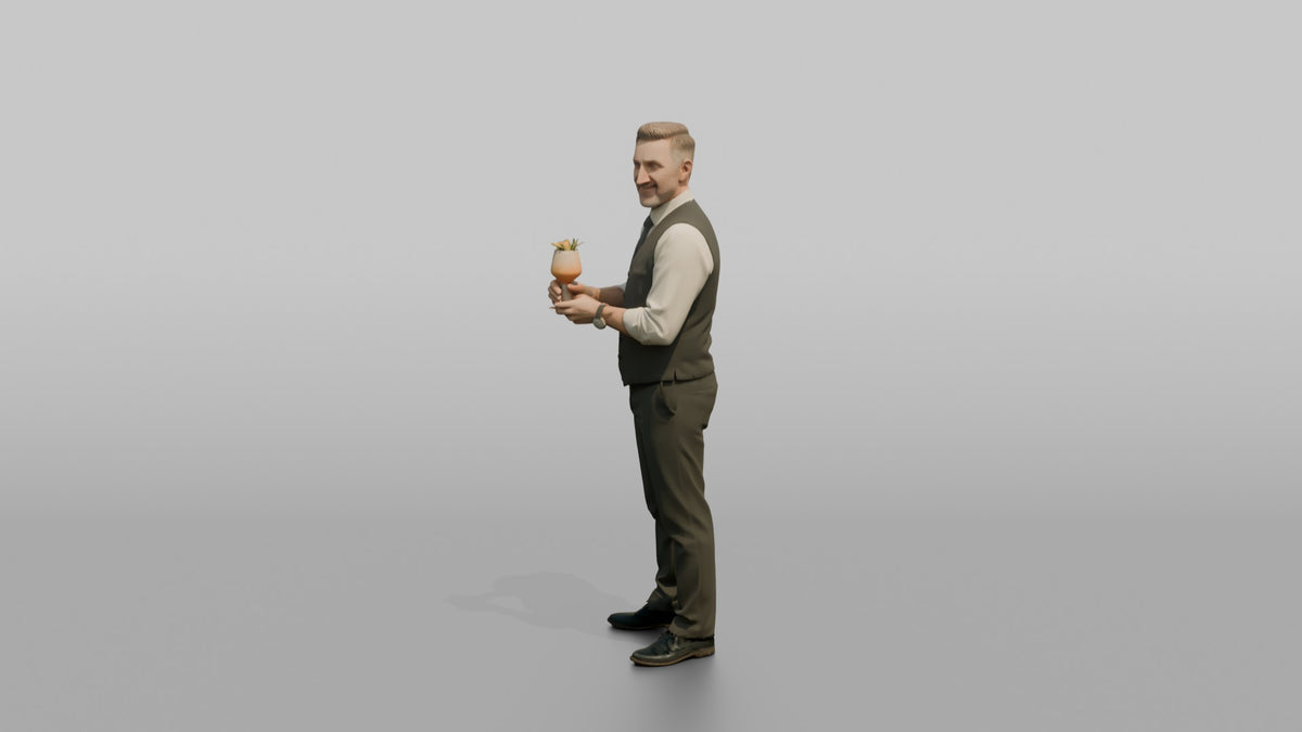 Bartender Man Presenting A Finished Cocktail With Both Hands - 3D character model, view 4