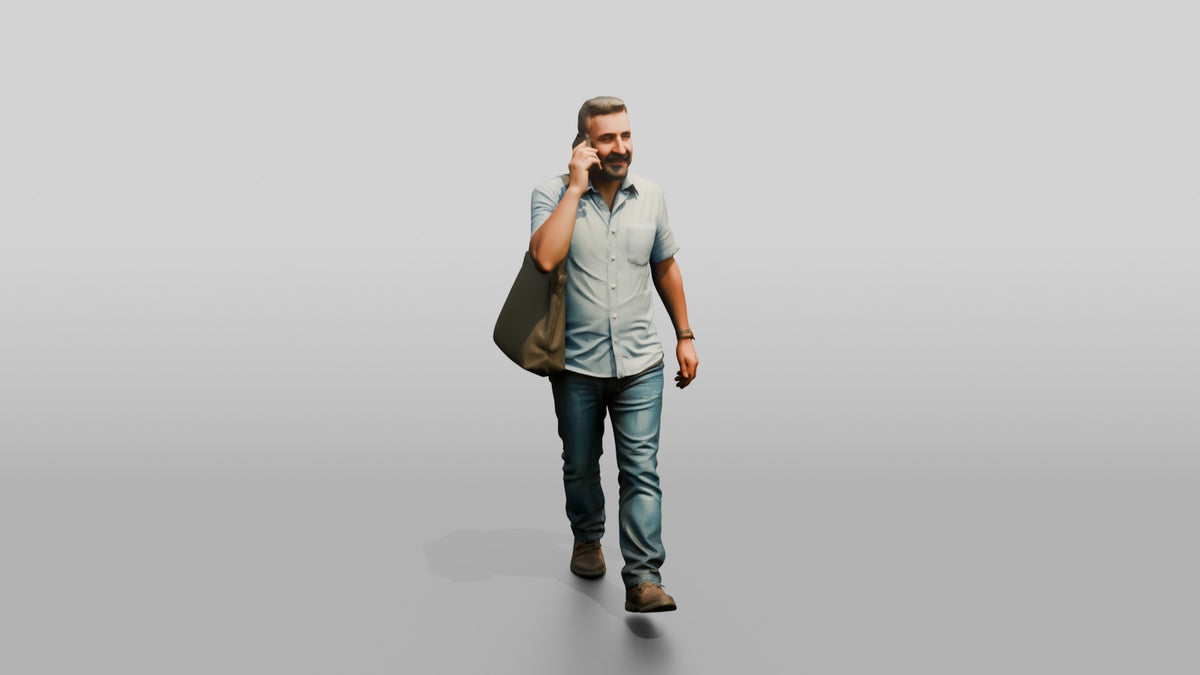 Middle-Aged Turkish Man Talking on His Phone - 3D character model, view 1