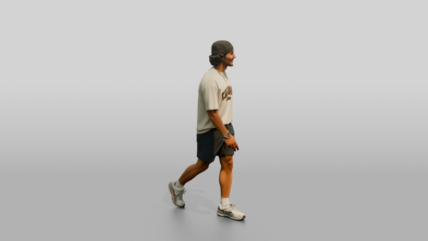 Latino Man Walking Confidently on the Boardwalk