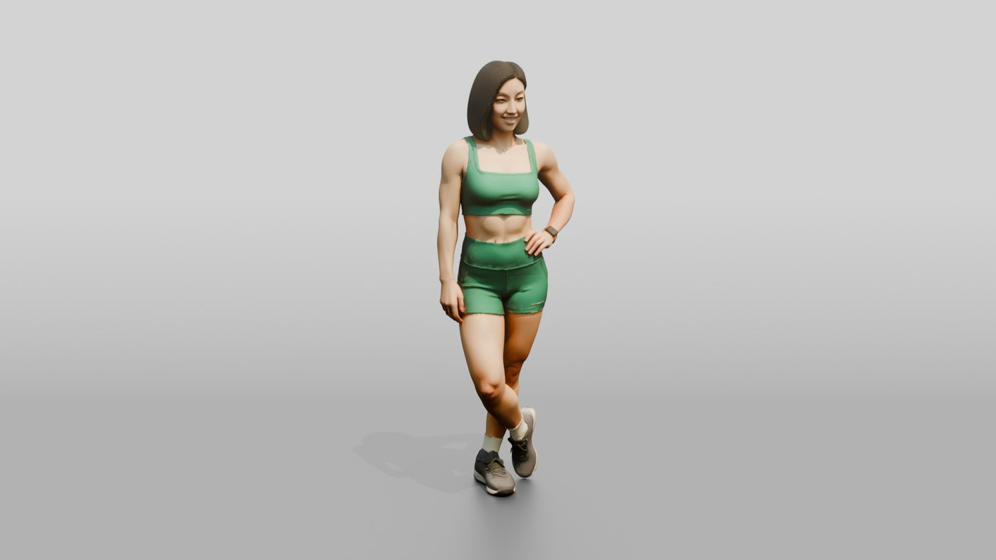 Woman in Green Sports Bra and Shorts Hand on Hip
