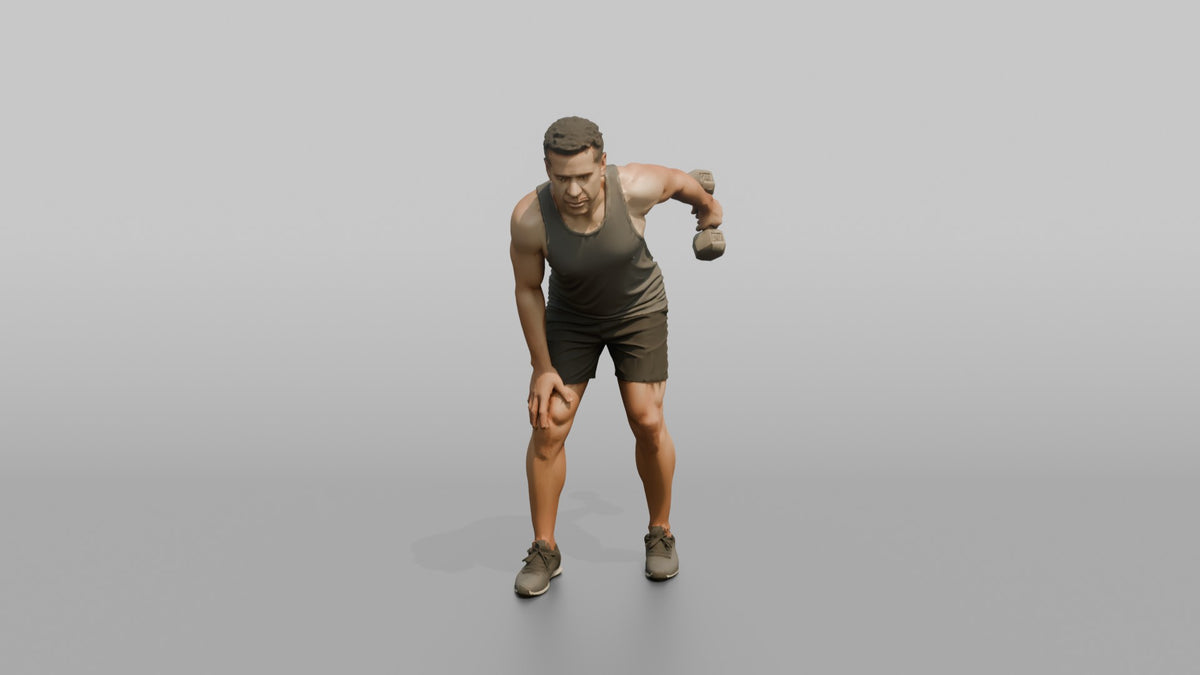Weightlifter Man Performing A Tricep Kickback With A Dumbbell - 3D character model