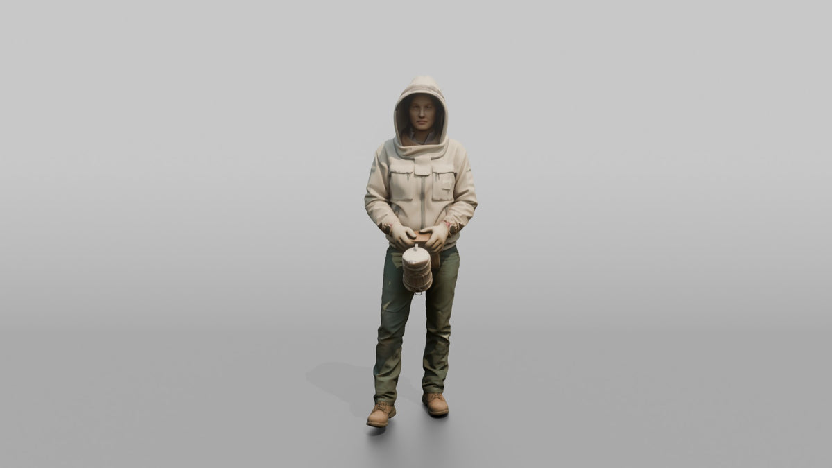 Farmer Holding Smoker Box Wearing Modern - 3D character model, view 5