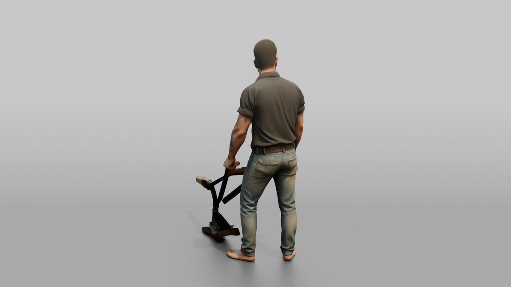 Farmer Holding Traditional Iron Hand Plow
