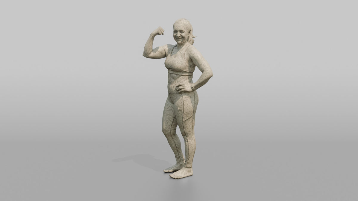 Physique Model Woman Flexing A Side Pose, One Hand On Hip - wireframe topology preview