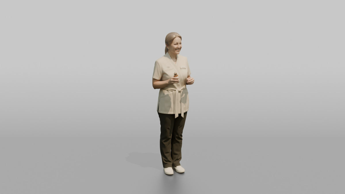 Esthetician Woman Holding A Cotton Pad And Small Bottle - 3D character model