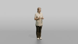 Esthetician Woman Holding A Cotton Pad And Small Bottle - 3D character model