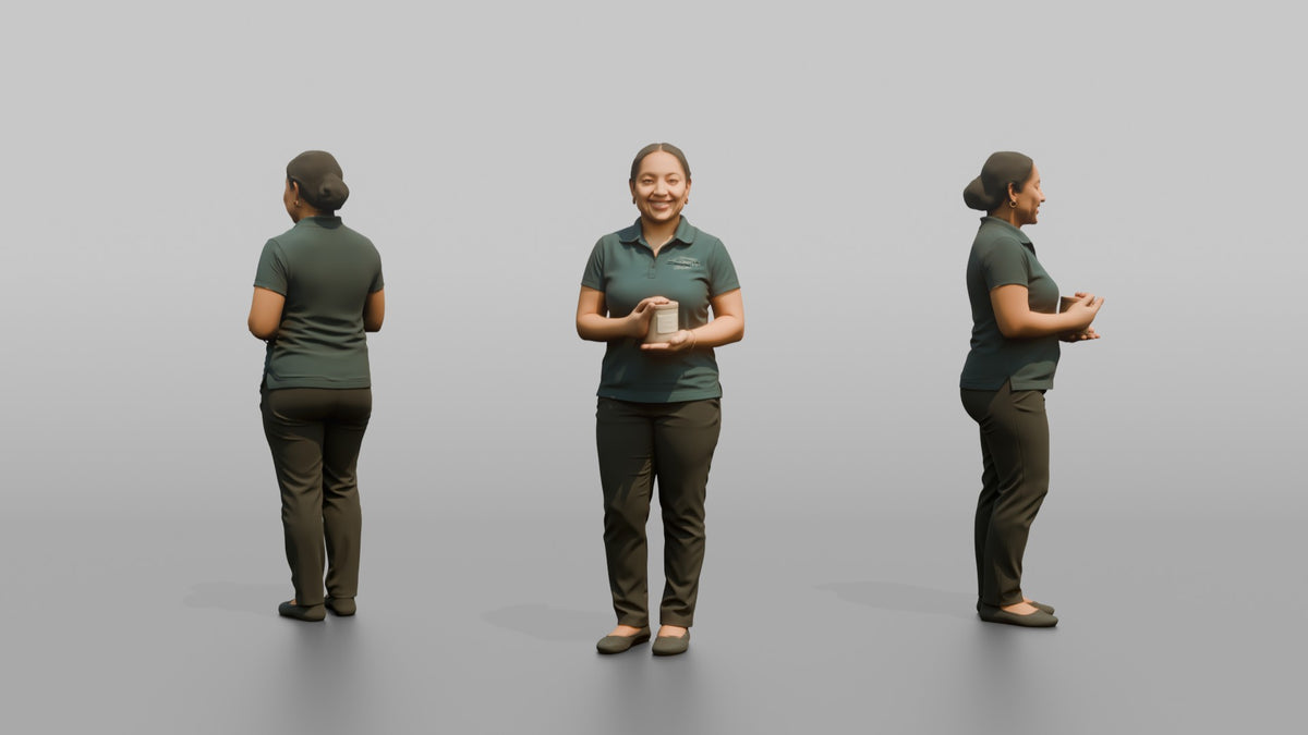 Spa Receptionist Woman Holding A Scented Candle - 3D character model, view 1