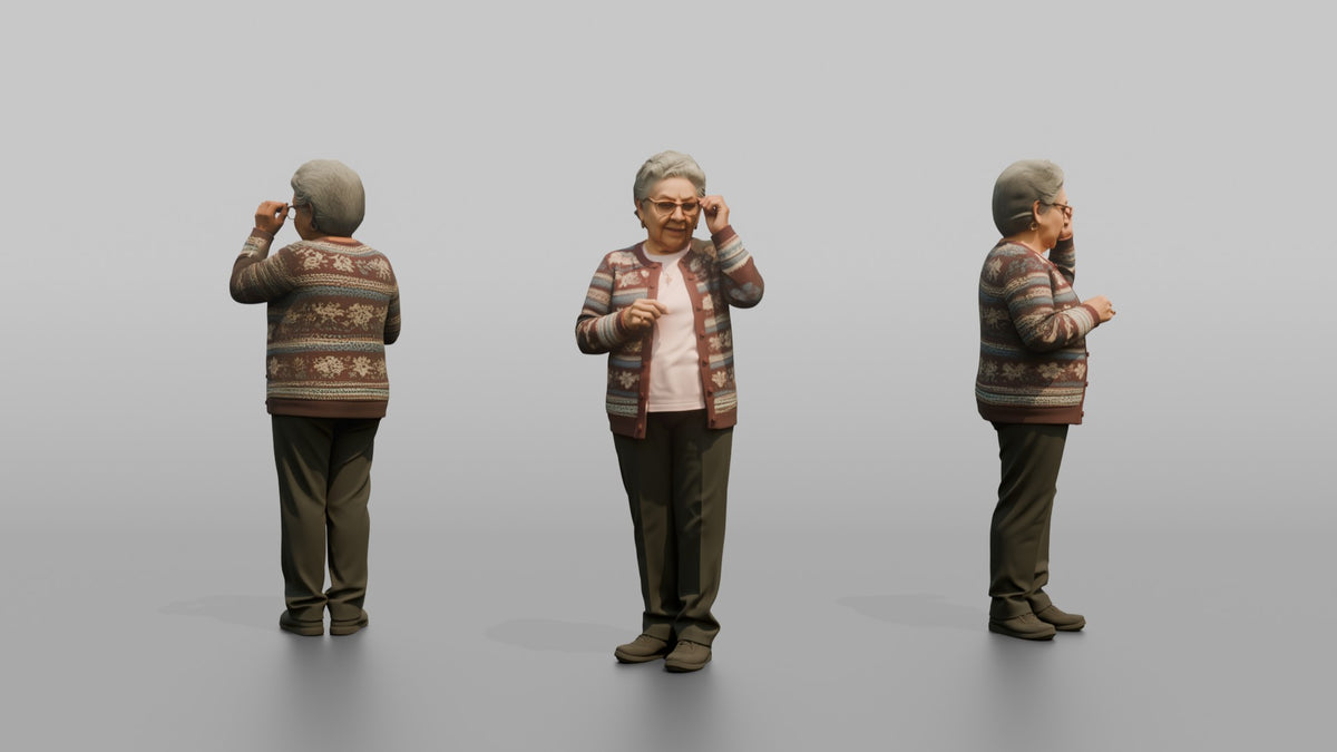 Grandmother Adjusting Her Reading Glasses - 3D character model, view 1