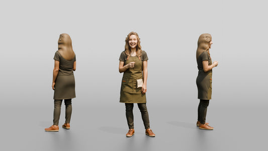 Young Woman Barista Laughing in Cafe - 3D character model