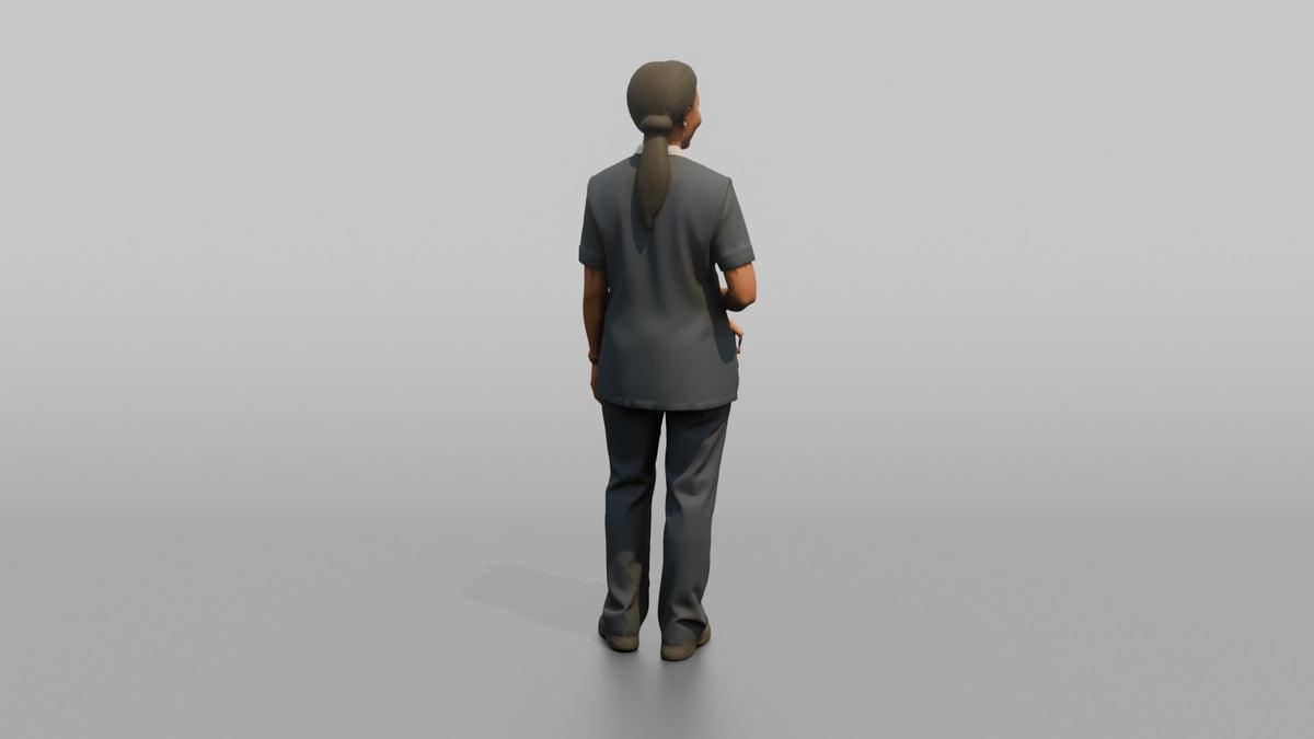 Housekeeping Staff Man Holding A Feather Duster - 3D character model, view 3