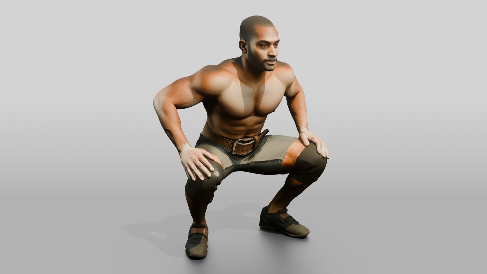 Man Squatting with Chalk Residue