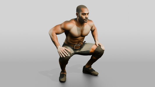 Man Squatting with Chalk Residue - 3D character model, view 1