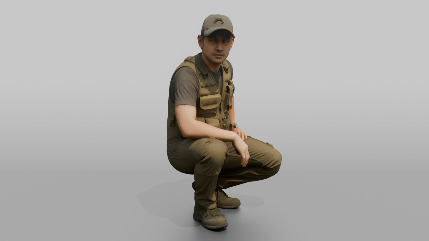 Protester Man Crouching in a Baseball Cap