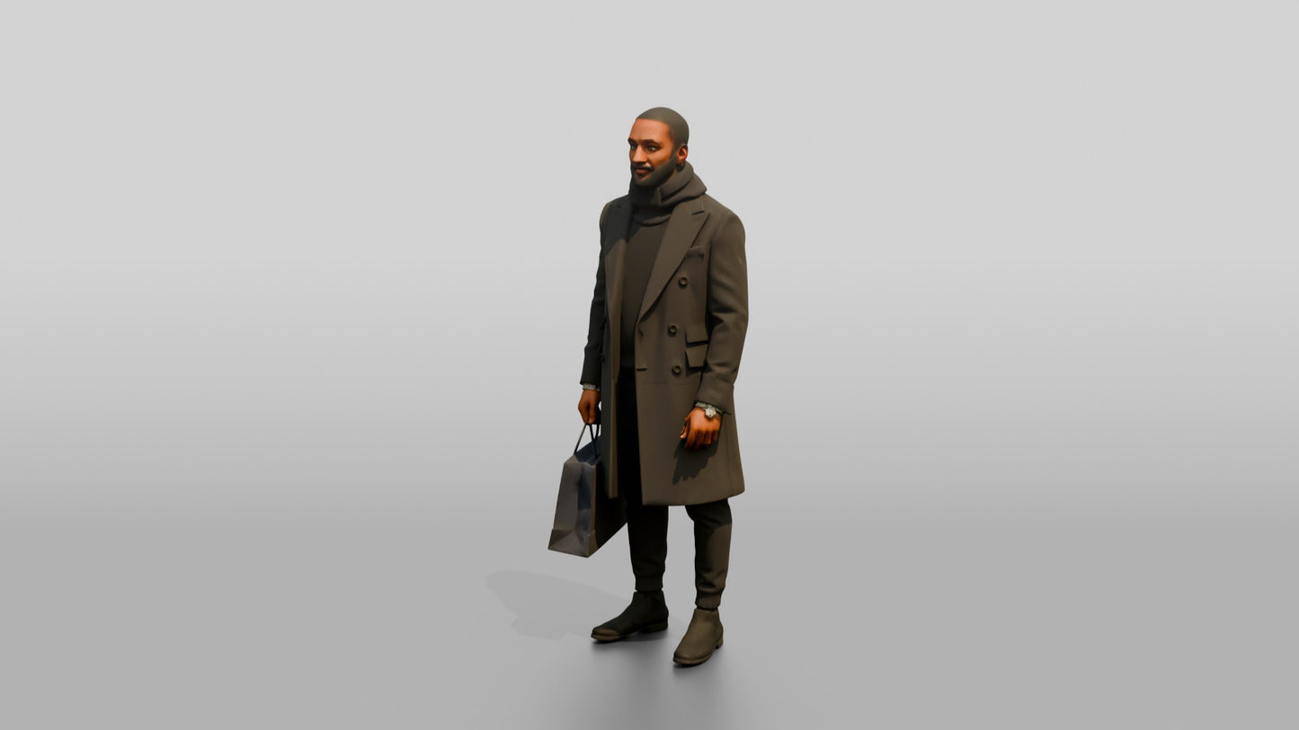 African-American Man in Winter Overcoat