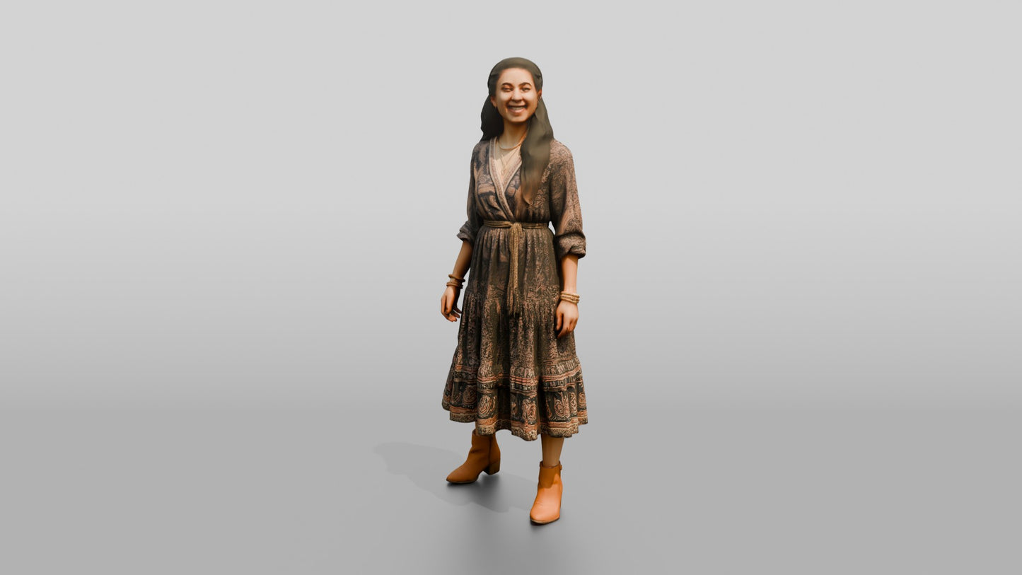 Woman Standing in a Patterned Dress