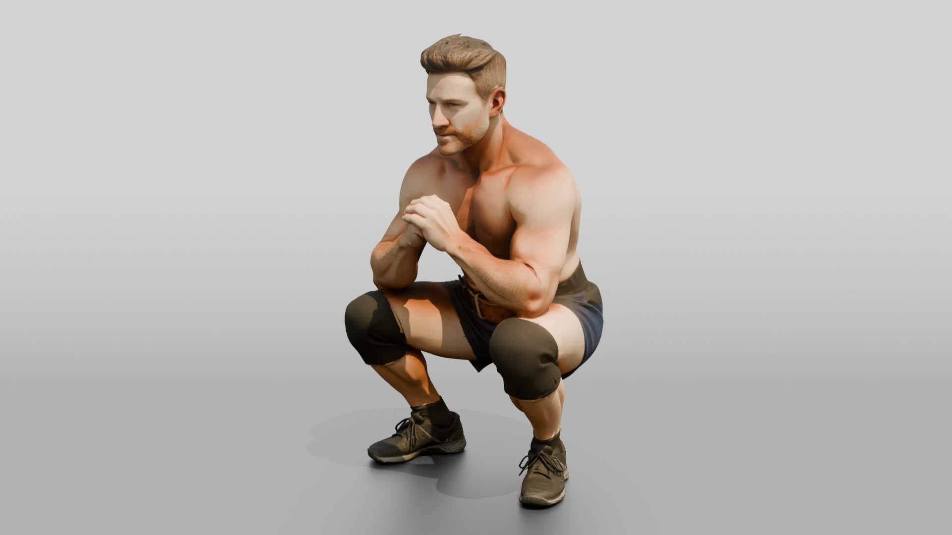 Muscular Man in Bodybuilding Shorts