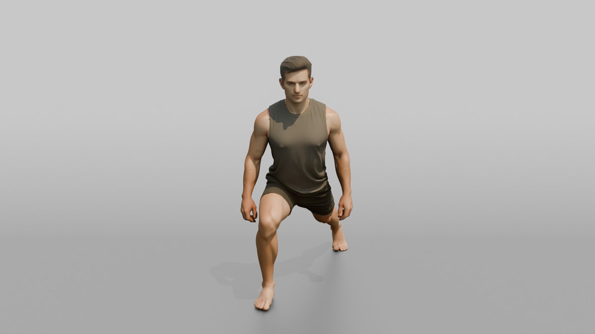 Fitness Influencer Man In A Low Lunge Position - 3D character model, view 5