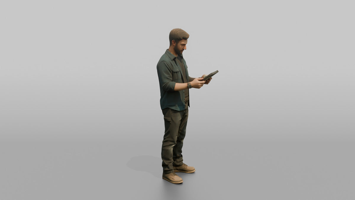Farmer Holding Digital Tablet To Inspect Crop Health - 3D character model, view 2