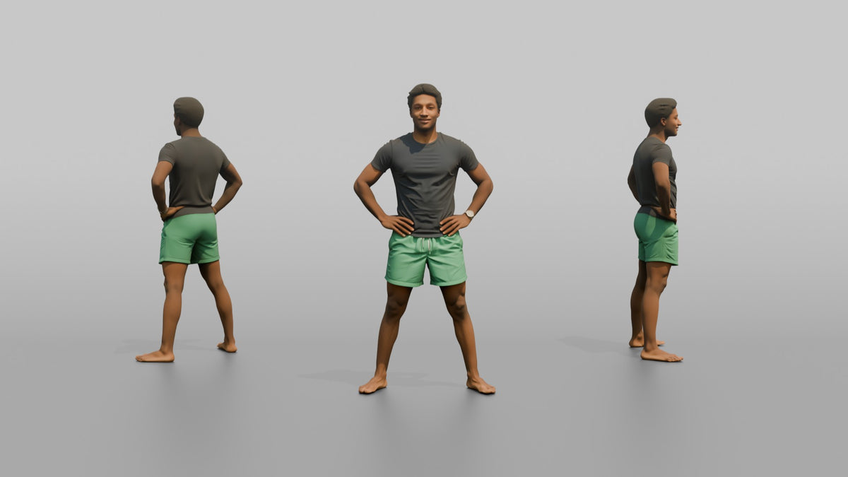 Physique Model Man Standing In A Confident Wide Stance, Hands On Hips - 3D character model, view 1