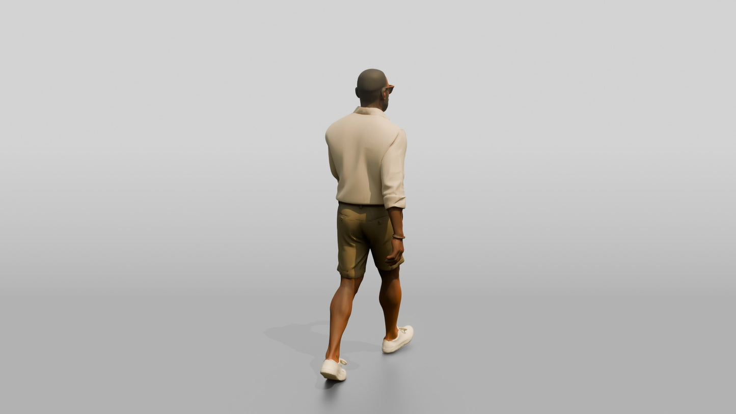 African-American Gentleman Walking the Boardwalk in Linen Shirt