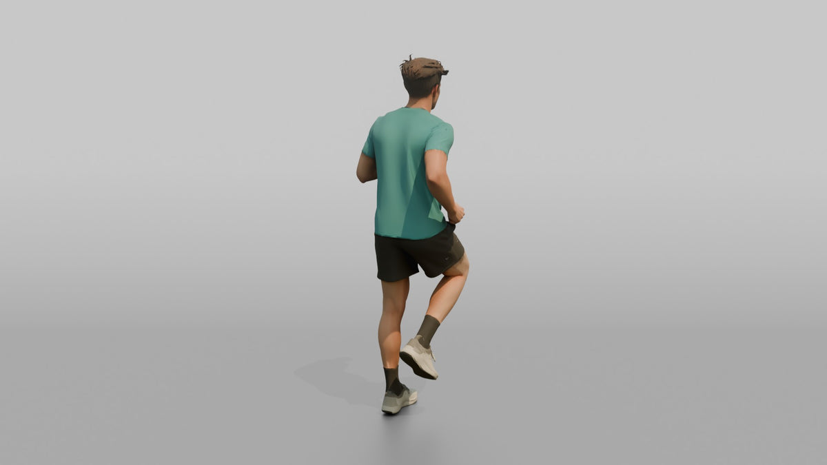 Cardio Athlete Man Jogging In Place, Arms Bent - 3D character model, view 3