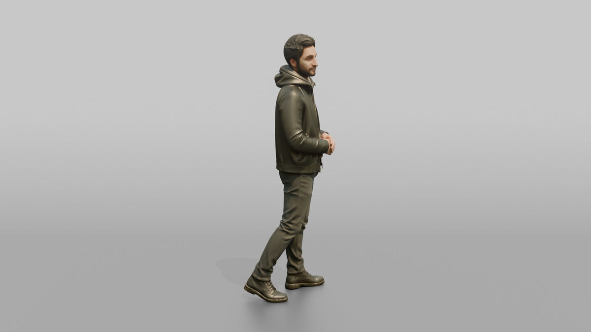 Young Man in Olive Leather Jacket and Boots - 3D character model, view 2