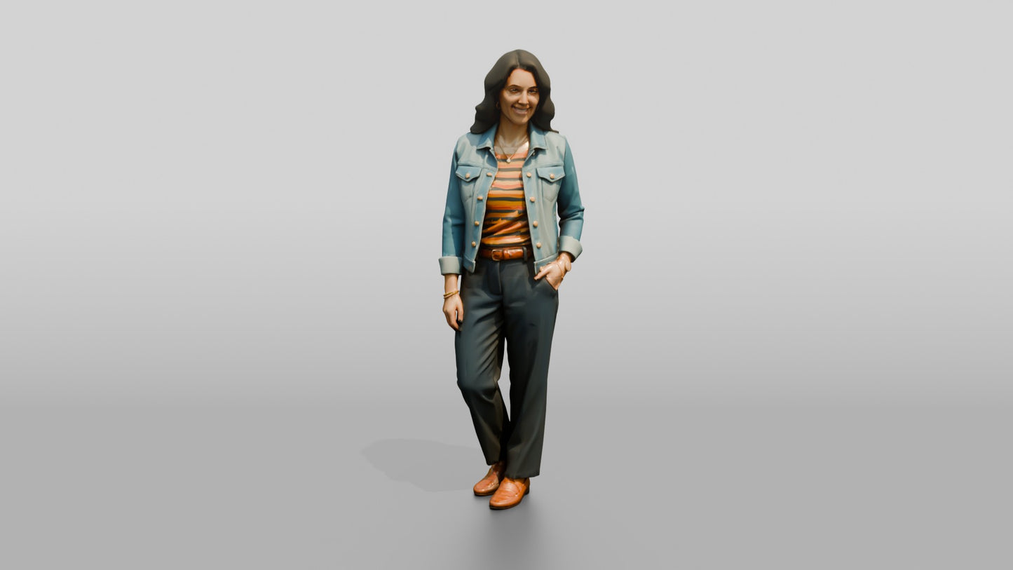 Colombian Woman in Denim Jacket & Sweater