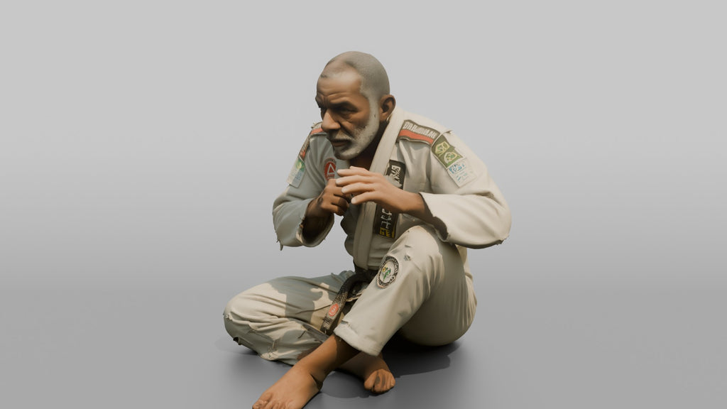 BJJ Fighter Crouched Open-guard Defensive Stance