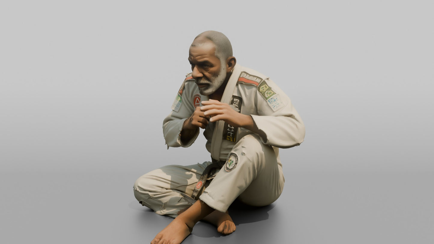 BJJ Fighter Crouched Open-guard Defensive Stance