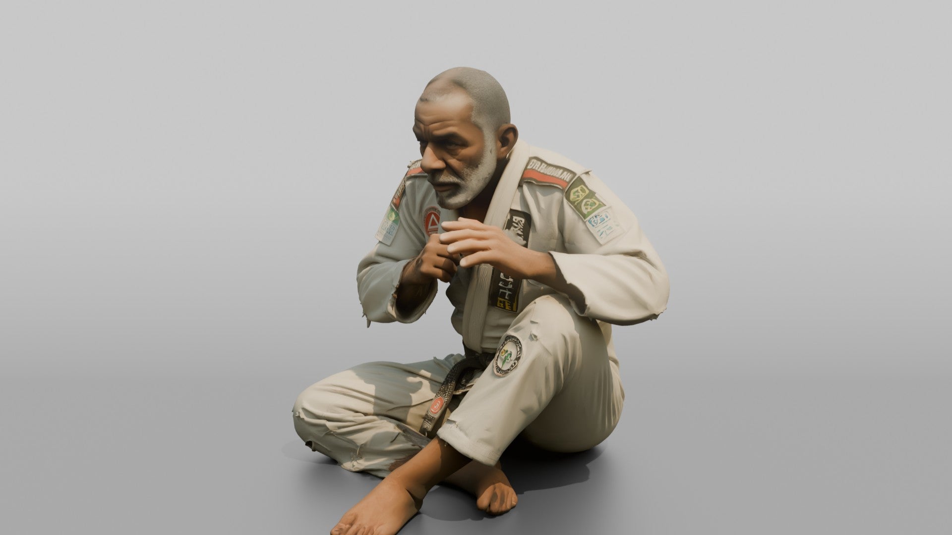 BJJ Fighter Crouched Open-guard Defensive Stance
