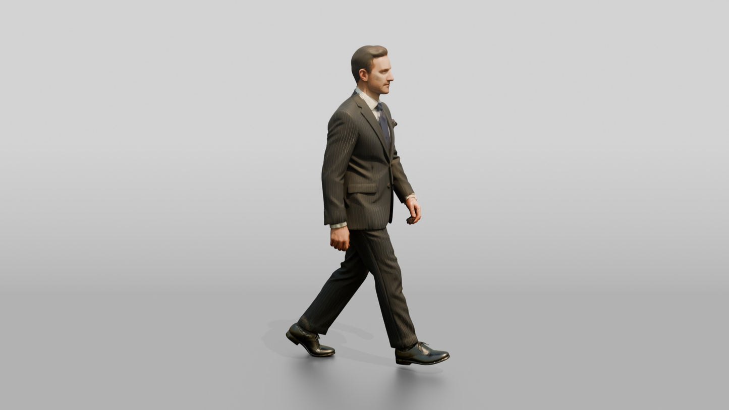 Businessman Walking in a Navy Suit