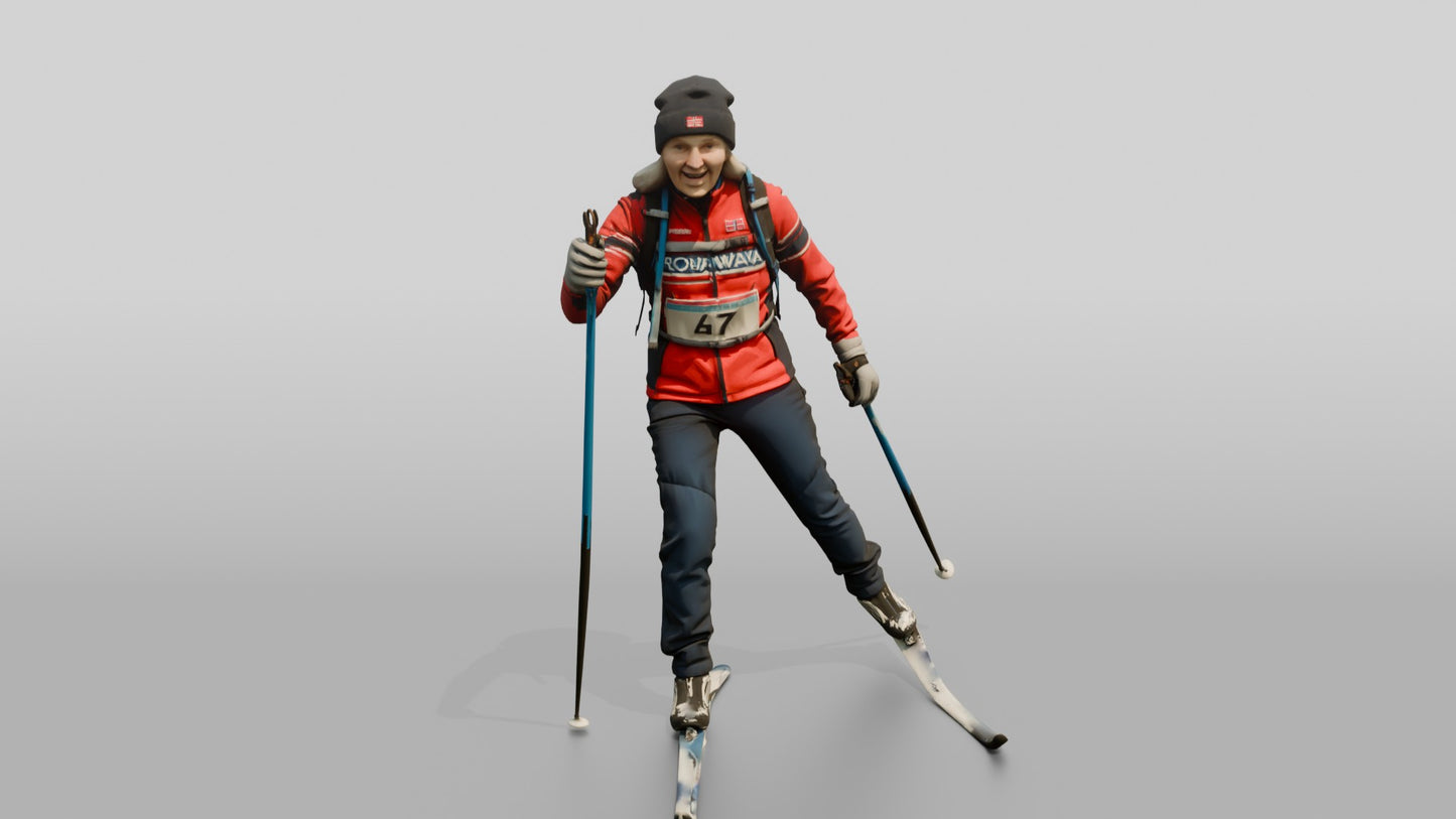 Elderly Norwegian Woman Cross-Country Skiing