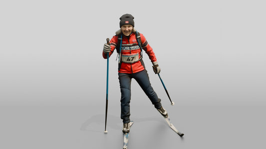 Elderly Norwegian Woman Cross-Country Skiing - 3D character model, view 1
