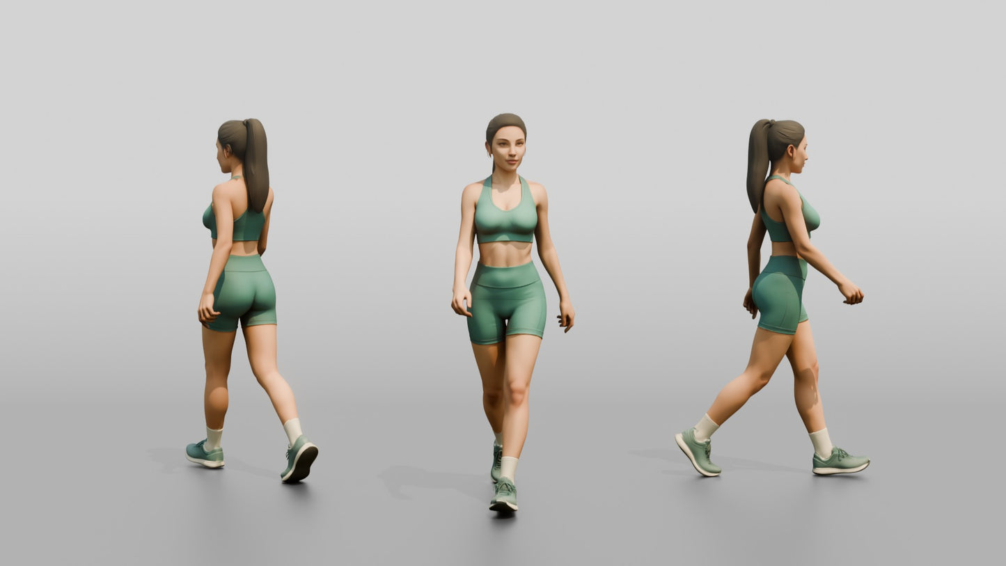 Woman with Ponytail in Green Activewear Walking
