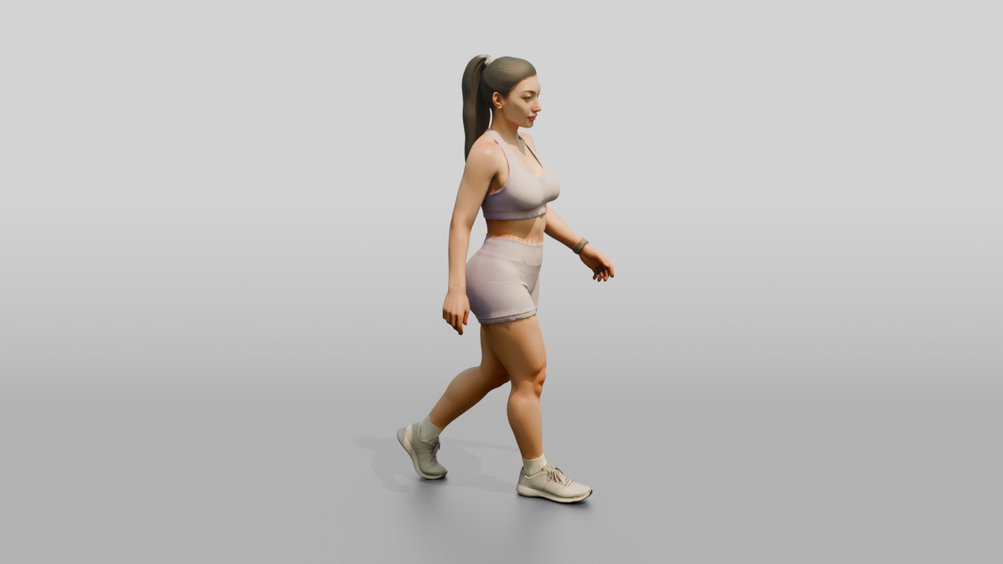 Woman with Ponytail in Mauve Activewear Walking