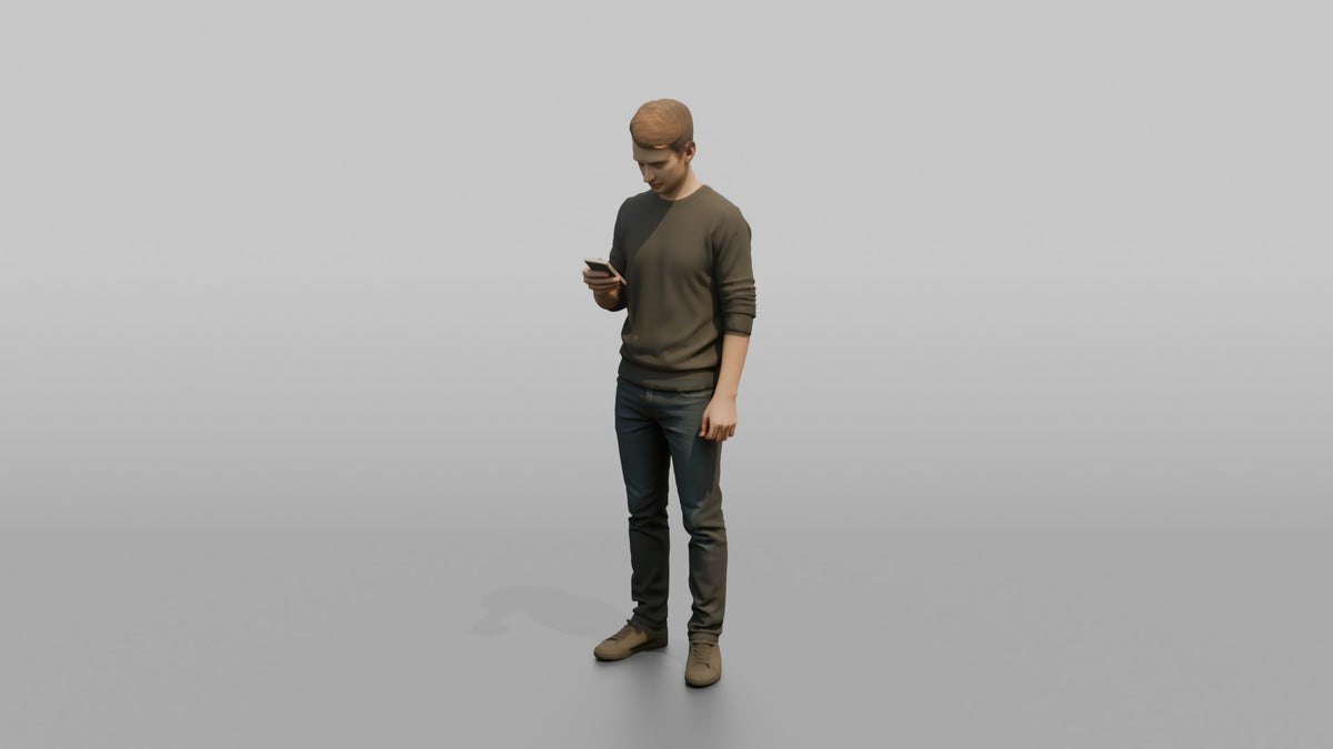 Man Customer Scrolling His Phone - 3D character model, view 4