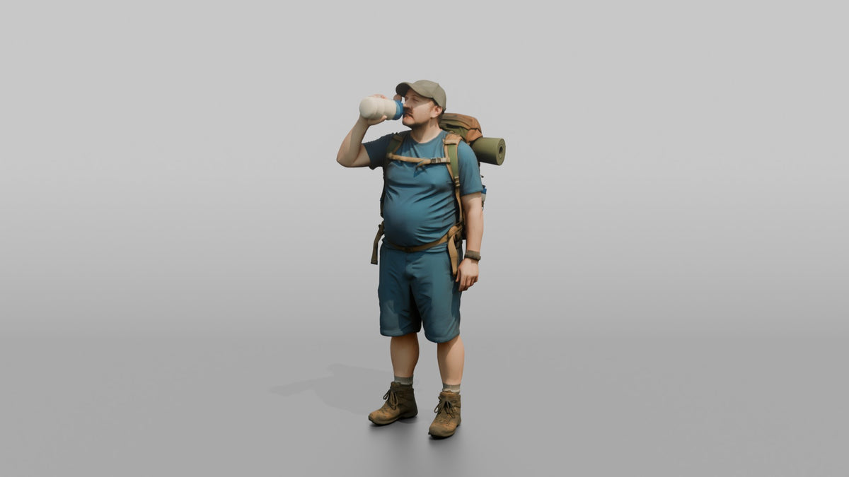 Hiker Drinking from a Large Sports Bottle - 3D character model, view 5