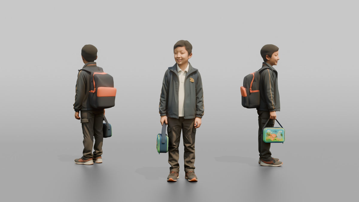 Son Carrying A School Lunchbox By Its Handle - 3D character model, view 1